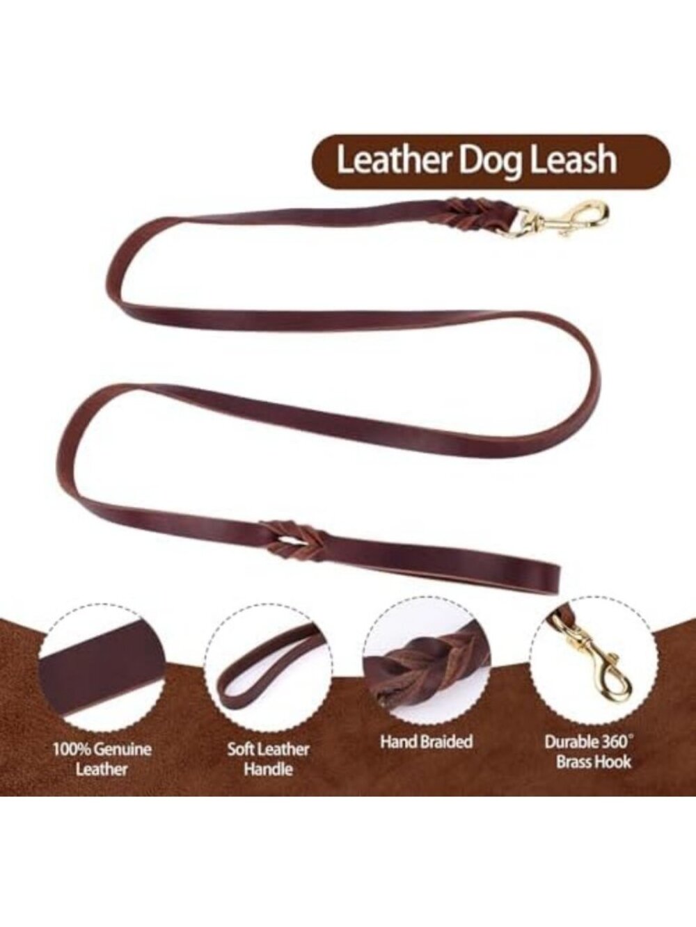 Durable Leather Dog Collar & 6FT Training Leash Set for All Sizes - Soft - Picture 4 of 6